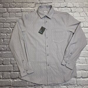 FLX Men's Gray Slim Fit Stretch Long Sleeve Button-Front Dress Shirt Small